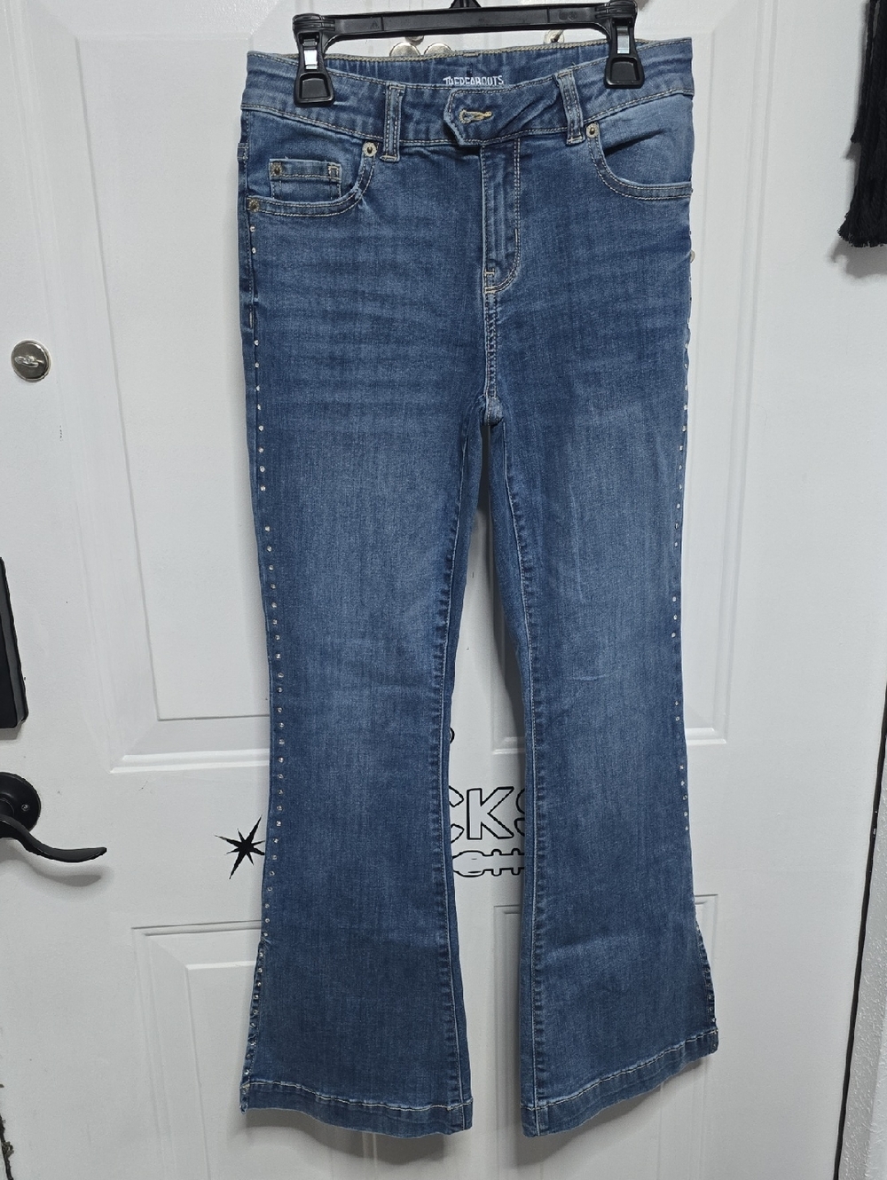 Girls' Blue Stud-Trim Flared Jeans